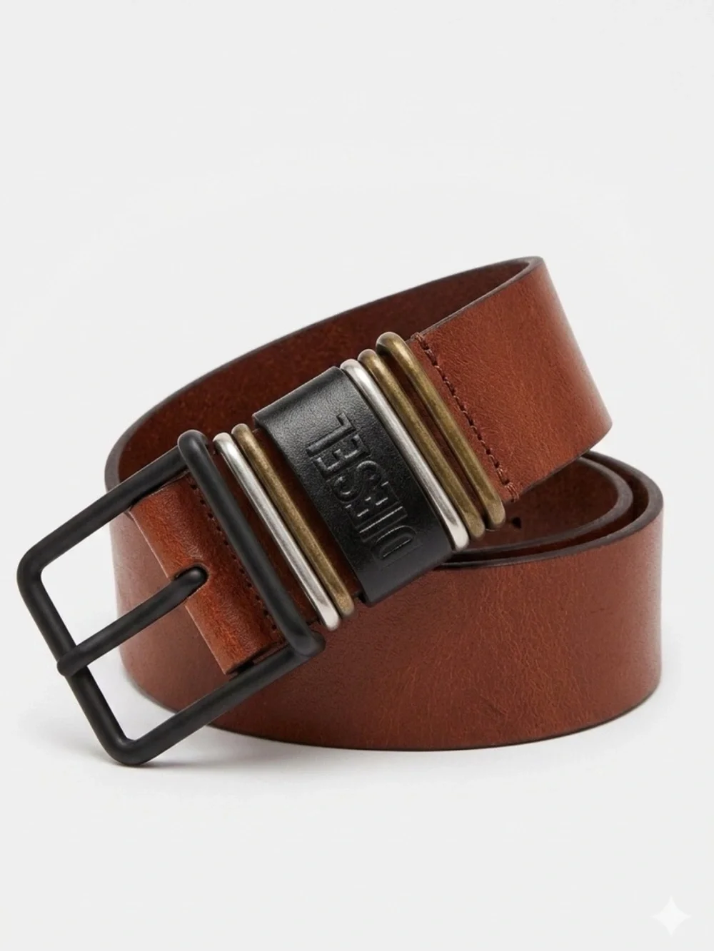 Diesel Men's Leather Belt Brown Mixed Metal Size 95 / 38